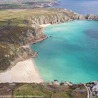 Buy canvas prints of Aerial photograph of Porthcurno Beach nr Lands End, Cornwall, En by Tim Woolcock
