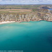 Buy canvas prints of Aerial photograph of Pend Vounder Beach Beach nr Lands End, Corn by Tim Woolcock