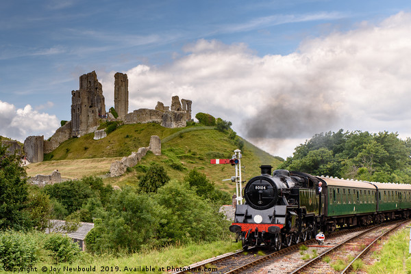Steam Train passing Corfe Castle, Dorset Framed Mounted Print by Joy Newbould