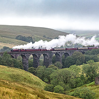 Buy canvas prints of Steam Train over Dent Head Viaduct by Joy Newbould