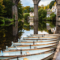 Buy canvas prints of Knaresborough Viaduct & Rowing Boats by Joy Newbould