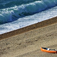 Buy canvas prints of Boat on Chesil Beach by Paul Trembling