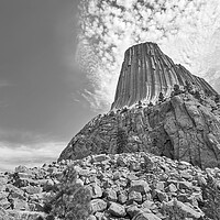 Buy canvas prints of Devil's Tower, Wyoming, black and white by Jim Hughes