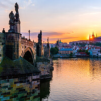 Buy canvas prints of Charles Bridge and St. Vitus Cathedral in Prague by Jim Hughes