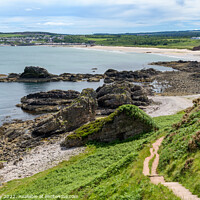 Buy canvas prints of Cullen Beach from the Moray Coastal Path by Joe Dailly