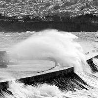 Buy canvas prints of Waves crashing over Brixham Breakwater by Tom Wade-West