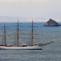 Buy canvas prints of Tall Ship 'Danmark' passing Thatcher Rock by Tom Wade-West