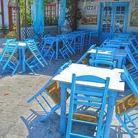 Buy canvas prints of Blue Chairs Thassos by Brian Pearce