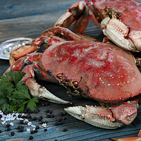 Buy canvas prints of Freshly cooked crab with ingredients in close up view for seafoo by Thomas Baker