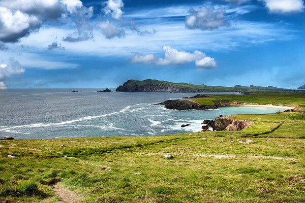 Dingle Peninsula Bay of Ireland in the Atlantic Ocean with farm  Picture Board by Thomas Baker