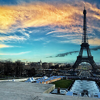 Buy canvas prints of Eiffel Tower at sunset located in Paris, France by Thomas Baker