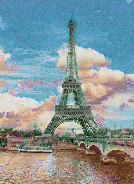 Digital painting effect of Eiffel Tower photo  Picture Board by Thomas Baker