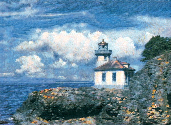 Digital painting of Lighthouse on Puget Sound of Washington Stat Picture Board by Thomas Baker