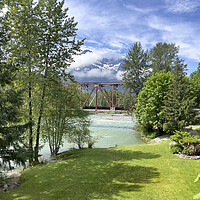 Buy canvas prints of Washington State outdoor park showing bridge with Skykomish rive by Thomas Baker
