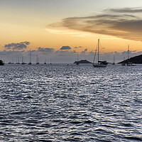 Buy canvas prints of Caribbean Sea sunset with sail boats  by Thomas Baker
