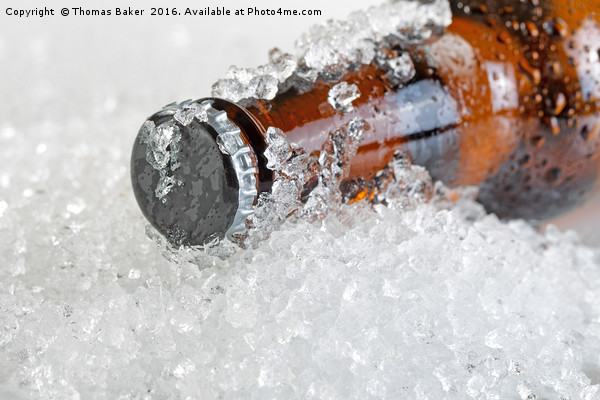 Close up view of an ice cold beer bottle neck and  Picture Board by Thomas Baker