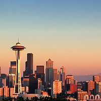 Buy canvas prints of Sunset over the city of Seattle Washington during  by Thomas Baker