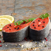 Buy canvas prints of Fresh Raw Salmon Steaks ready for cooking  by Thomas Baker