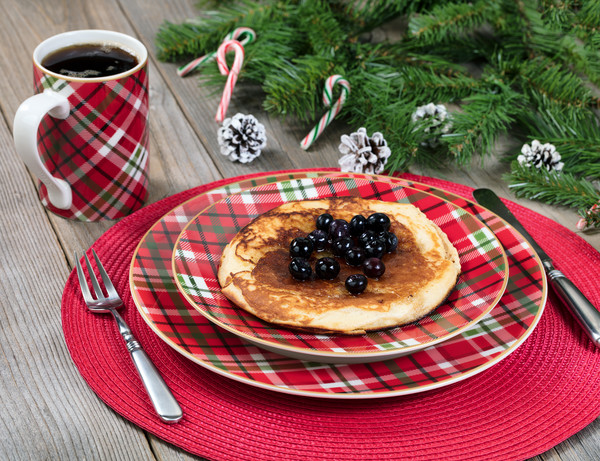 Pancake breakfast for Christmas day with evergreen Picture Board by Thomas Baker