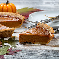 Buy canvas prints of Homemade pumpkin pie for the special Autumn holida by Thomas Baker