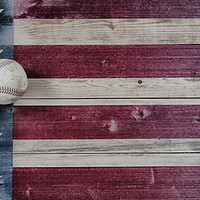 Buy canvas prints of Old baseball objects on United States vintage wood by Thomas Baker