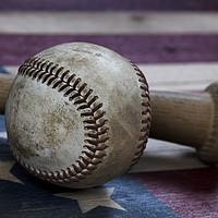 Buy canvas prints of used baseball and traditional wood bat on rustic w by Thomas Baker