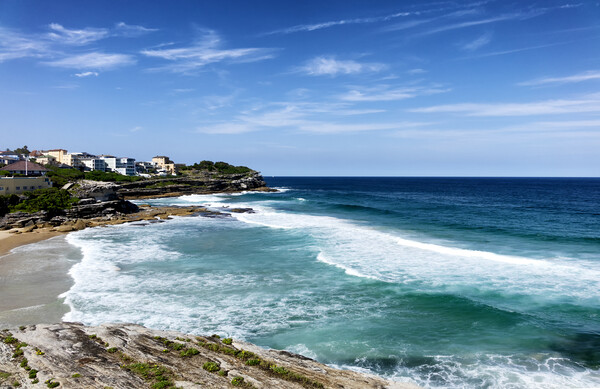 Cliffs along empty beach in Sidney Australia coast Picture Board by Thomas Baker
