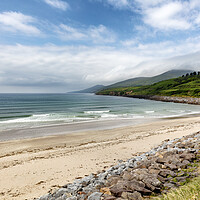 Buy canvas prints of Natural beach of Ireland in the Atlantic Ocean with farm pasture by Thomas Baker