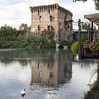 Buy canvas prints of  River Mincio and the Village of Borghetto, italy by sharon hitman