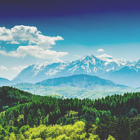 Buy canvas prints of Carpathian Mountains Landscape With Blue Sky by Radu Bercan