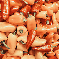 Buy canvas prints of Red And Orange Capsicum In Vegetable Market by Radu Bercan