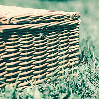 Buy canvas prints of Picnic Basket Hamper With Leather Handle In Green  by Radu Bercan