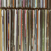 Buy canvas prints of Top View Of Old Vinyl Record Cases by Radu Bercan