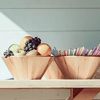 Buy canvas prints of Fruit Bowl And Colorful Straws On Table by Radu Bercan