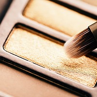 Buy canvas prints of Professional Makeup Brush And Eye Shadow Color Pal by Radu Bercan