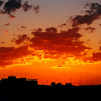 Buy canvas prints of Beautiful Summer Sunset Over Valencia City Skyline by Radu Bercan