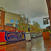 Buy canvas prints of Canal Boat at the Waters` Edge, Brindley Place by Catchavista 