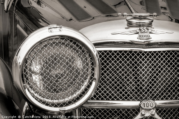 Vintage Car Grille - Black and White Picture Board by Catchavista 