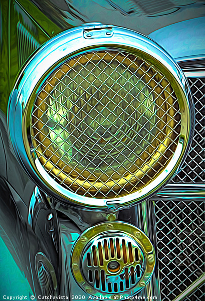 Glistening Heritage: Vintage Car Spotlight Picture Board by Catchavista 