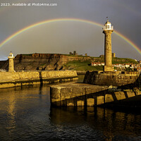 Buy canvas prints of Rainbow's Embrace over Whitby Harbour by Kevin Elias