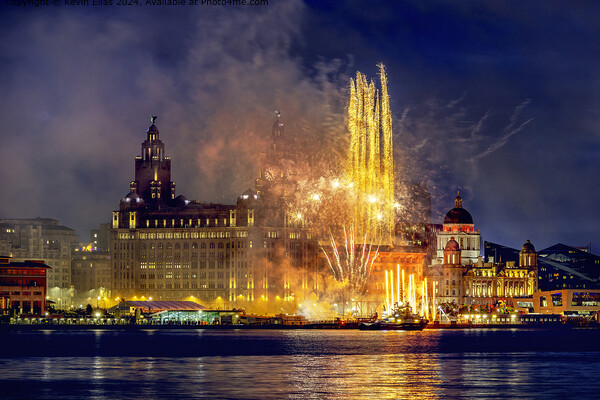 Liverpool Waterfront Fireworks Picture Board by Kevin Elias