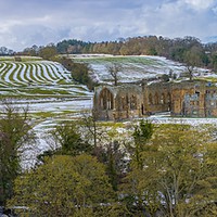 Buy canvas prints of Egglestone Abbey in the snow at Barnard Castle by Jim Wood