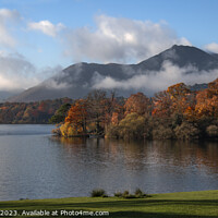 Buy canvas prints of Misty Autumn Morning on Derwent Water by AMANDA AINSLEY