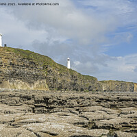 Buy canvas prints of Nash Point Beach Two Lighthouses South Wales  by Nick Jenkins