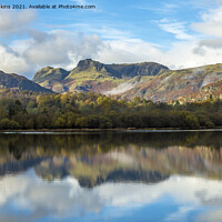 Buy canvas prints of Langdale Pikes reflected in Elterwater Lake  by Nick Jenkins