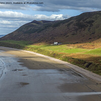 Buy canvas prints of Looking down on Rhossili Bay and the Downs behind. by Nick Jenkins