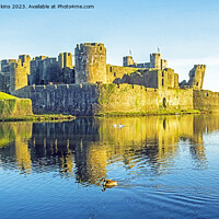 Buy canvas prints of Caerphilly Castle and Moat South Wales in January   by Nick Jenkins