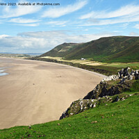 Buy canvas prints of Sweeping View of Rhossilli Beach Gower AONB in August  by Nick Jenkins