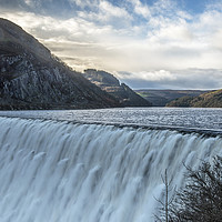 Buy canvas prints of Caban Coch Dam Overflowing Elan Valley Mid Wales by Nick Jenkins