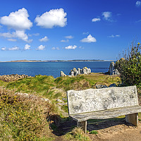 Buy canvas prints of Carved Wooden Bench on St Agnes Isles of Scilly by Nick Jenkins